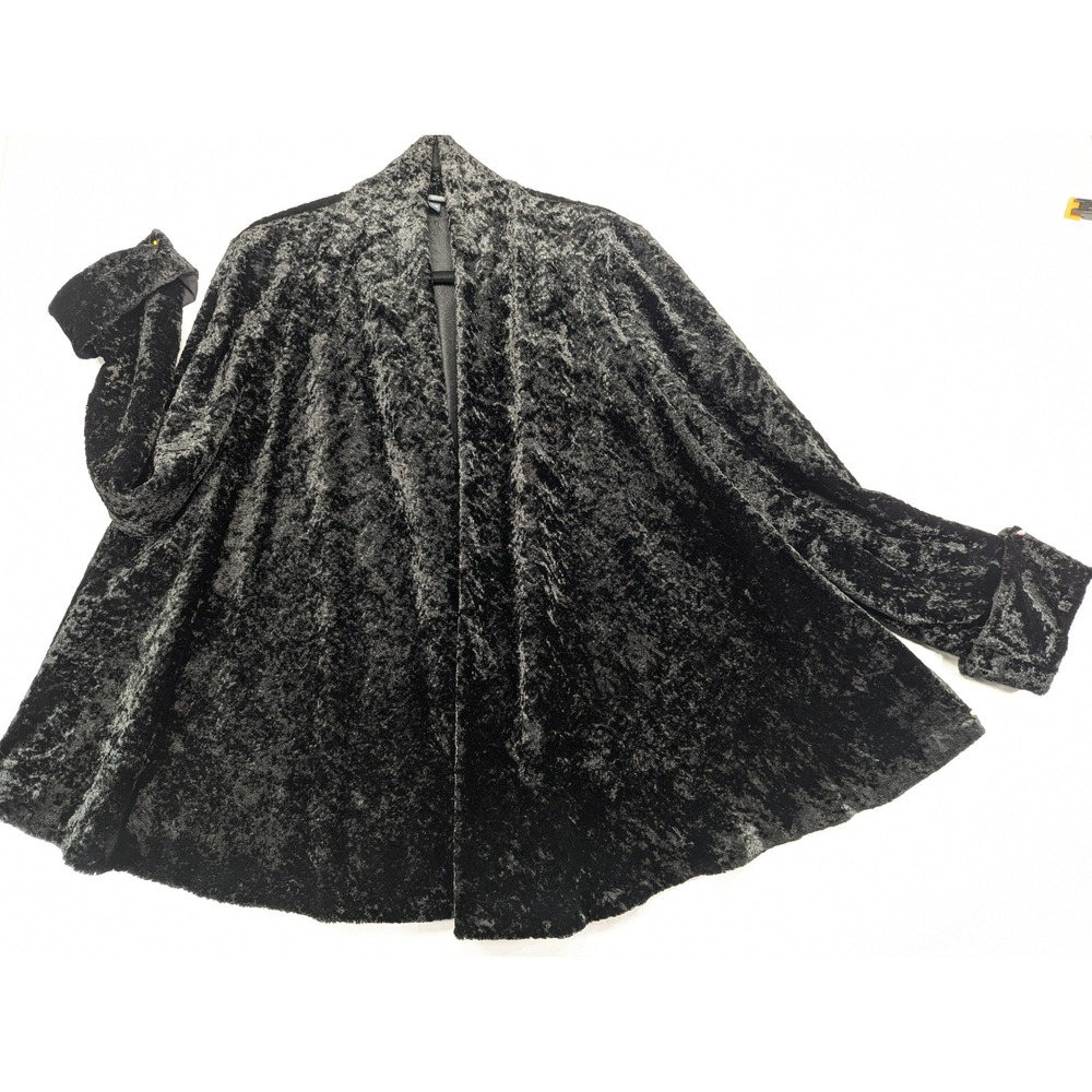 Dressbarn Woman Black Crushed Faux Fur Open Front Swing Coat Jacket Plus 14/16 - Picture 7 of 7